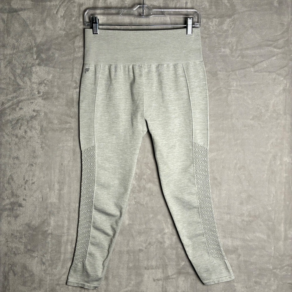 Fabletics Womens Medium Seamless High Waisted Mesh Leggings Heather Green Grey